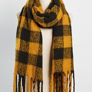 Mustard and Black Buffalo Check Oversized Wrap Scarf